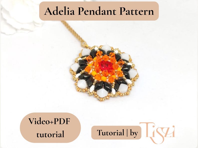Adelia Pendant Beading Pattern | Video Tutorial + PDF | Layered Mandala Design with Rulla & DiamonDuo Beads image 2