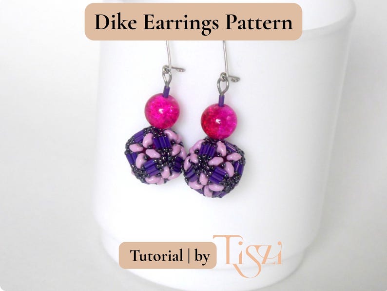 Dike Beaded Earring Pattern - Bugle Bead & MiniDuo Cube Design - PDF Tutorial - Tiszi® Tutorial image 7