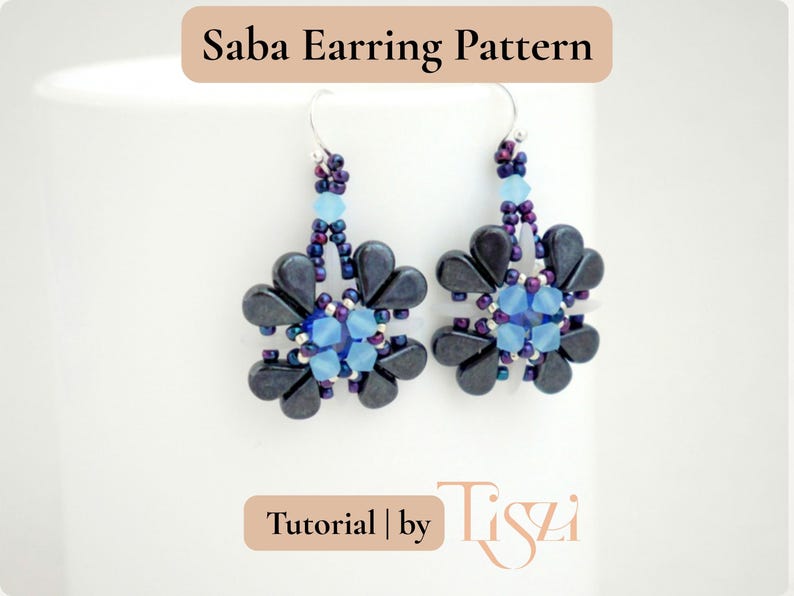 Saba Beaded Earring Pattern - Amos par Puca & Crescent Bead Design - Beading Tutorial - Tiszi® Tutorial image 2