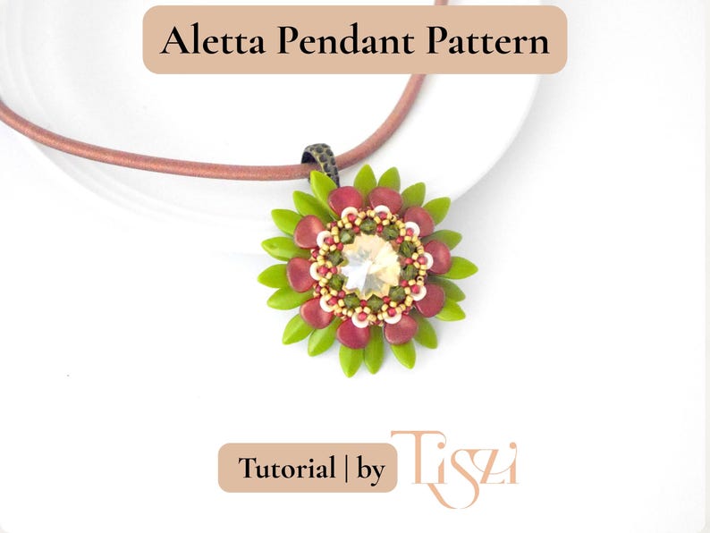 Aletta Blumen Anhänger Muster - Blütenblatt & Dagger Perlen Design mit O Perlen - Perlenanleitung - Tiszi® Anleitung Bild 1
