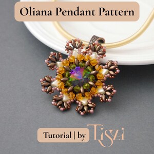 Patrón de abalorios para colgante Oliana - Diseño radial llamativo con Kheops y SuperDuo - Tutorial en PDF - Tutorial Tiszi® imagen 2