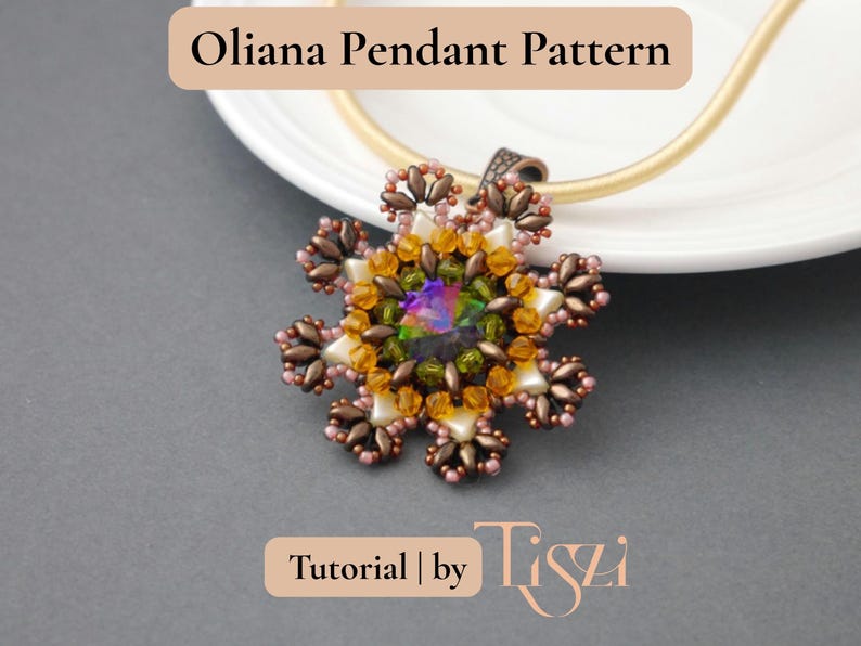 Patrón de abalorios para colgante Oliana - Diseño radial llamativo con Kheops y SuperDuo - Tutorial en PDF - Tutorial Tiszi® imagen 2