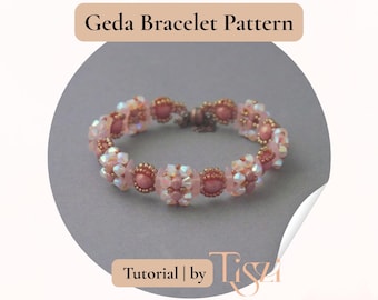 Geda Beaded Bracelet Pattern - Crescent & Rulla Bead Tutorial - PDF Download - Tiszi® Tutorial