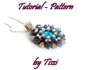 Beading pattern, tutorial for beaded pendant Szidi with Triangle, Rizo and Pip beads, PDF instructions, tutorial step by step