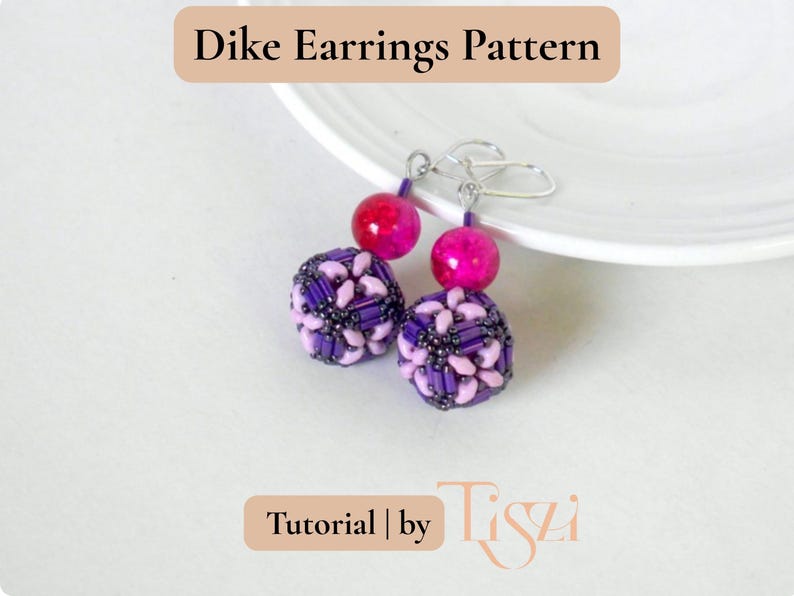 Dike Beaded Earring Pattern - Bugle Bead & MiniDuo Cube Design - PDF Tutorial - Tiszi® Tutorial image 5