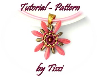 Beading pattern, tutorial for beaded pendant Zea with daggers, PDF instructions, step by step tutorial, easy beading pattern