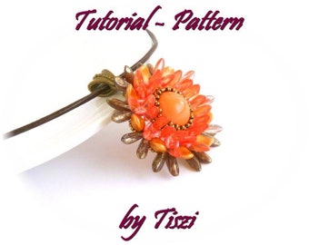 Beading pattern, Tutorial of beaded pendant Chrysanthemum with daggers, PDF instructions, Step by step tutorial for a lovely flower pendant