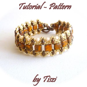 Beading pattern, tutorial for beaded bracelet Ila, pattern with Tile and SuperDuo beads - PDF instructions, step by step, tutorial