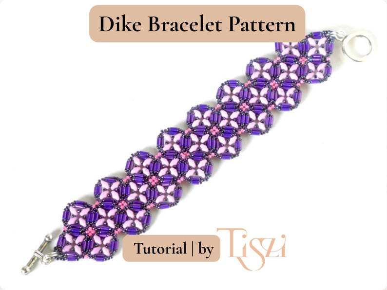Dike Beaded Bracelet Pattern - Bugle Bead & MiniDuo Lacy Design - PDF Tutorial - Tiszi® Tutorial image 4