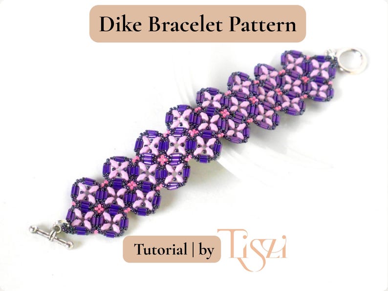 Dike Beaded Bracelet Pattern - Bugle Bead & MiniDuo Lacy Design - PDF Tutorial - Tiszi® Tutorial image 1