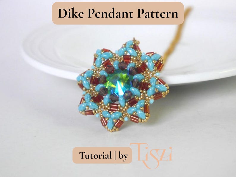 Dike Beaded Pendant Pattern - Bugle Bead & MiniDuo Design - PDF Tutorial - Tiszi® Tutorial image 2
