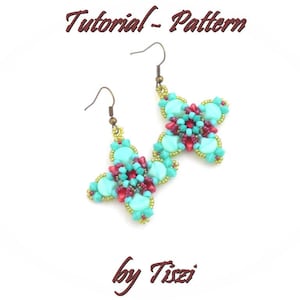 Beading pattern of beaded earring Palmira with Kheops, Ginko and MiniDuo - PDF instructions, step by step tutorial for a sparkly earring