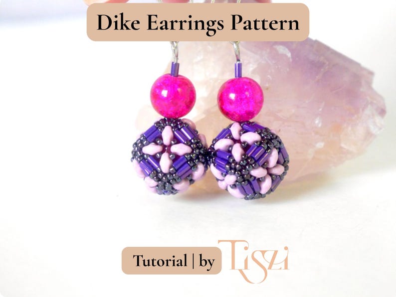 Dike Beaded Earring Pattern - Bugle Bead & MiniDuo Cube Design - PDF Tutorial - Tiszi® Tutorial image 4