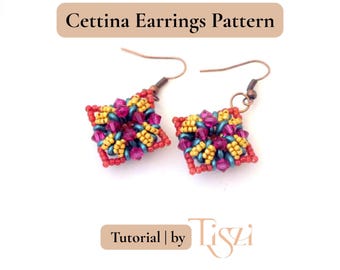 Cettina Beaded Earring Pattern - Cube Design with SuperDuo & Bicones - PDF Tutorial - Tiszi® Tutorial
