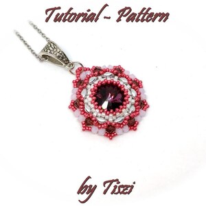 Beading pattern, tutorial for beaded pendant Dana with rivoli, SuperDuo and bicone beads, PDF instructions, step by step