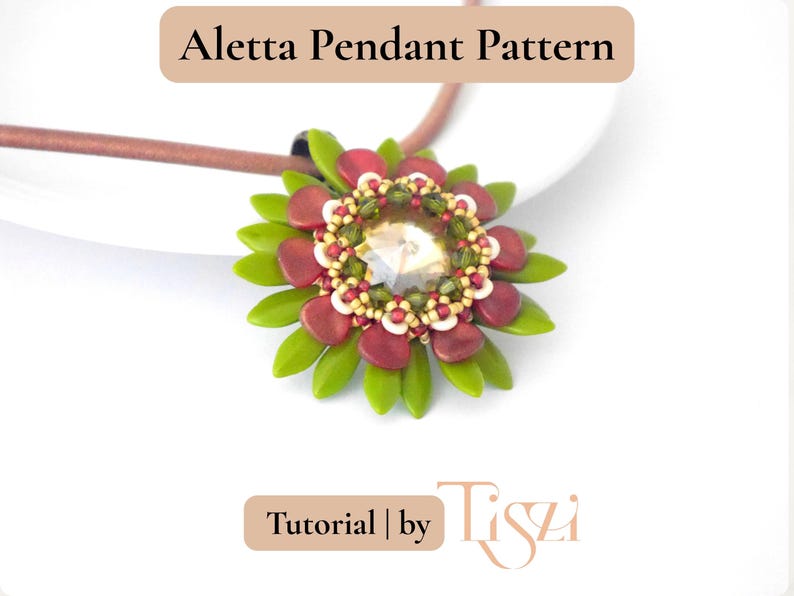 Aletta Blumen Anhänger Muster - Blütenblatt & Dagger Perlen Design mit O Perlen - Perlenanleitung - Tiszi® Anleitung Bild 3