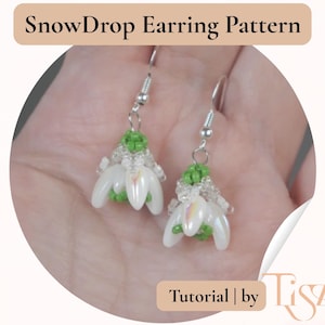 SnowDrop Beaded Earring Pattern - Flower Design with SuperDuo & Chilli Beads - PDF Tutorial - Tiszi® Tutorial