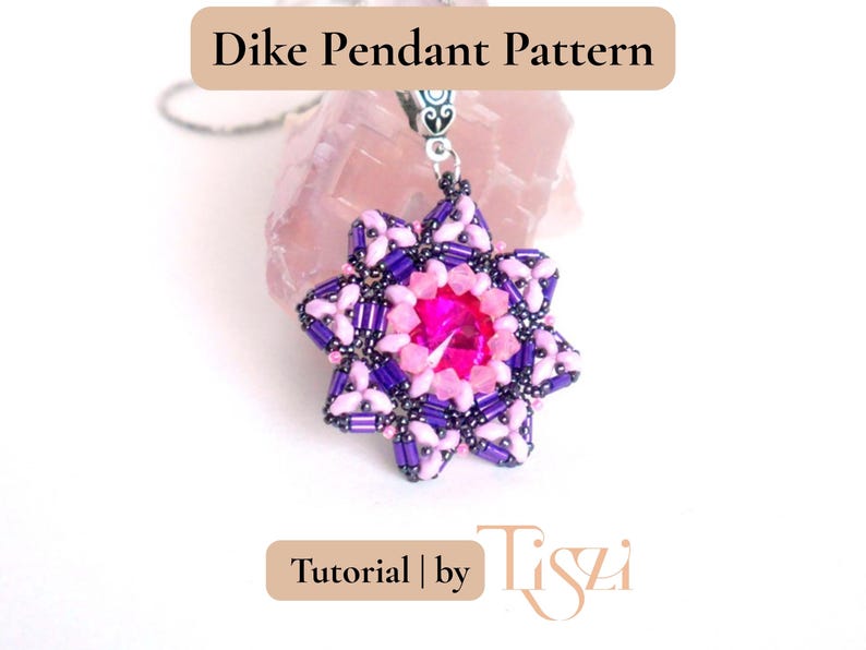 Dike Beaded Pendant Pattern - Bugle Bead & MiniDuo Design - PDF Tutorial - Tiszi® Tutorial image 1