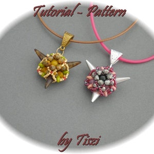 Beading pattern/Tutorial of beaded pendant Balbina by Tiszi, pattern with spike beads, PDF instructions, Step by step