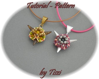 Beading pattern/Tutorial of beaded pendant Balbina by Tiszi, pattern with spike beads, PDF instructions, Step by step