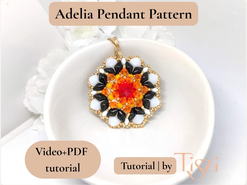 Adelia Pendant Beading Pattern | Video Tutorial + PDF | Layered Mandala Design with Rulla & DiamonDuo Beads image 1