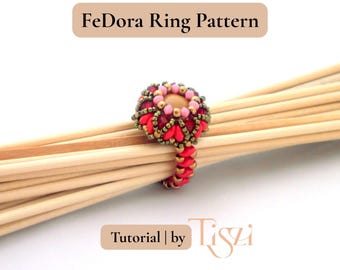 FeDora Beaded Ring Pattern - Dome & SuperDuo Statement Design - PDF Tutorial - Tiszi® Tutorial