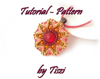 Beading tutorial, pattern for pendant Polda by Tiszi with Crescent beads, SuperDuo and dragon beads, PDF instructions, step by step