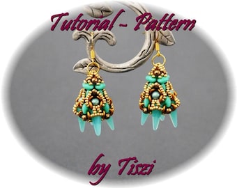 Beading pattern, beaded earring Talita. Beaded earring with spike and SuperDuo, PDF instructions Step by step, Tutorial for spike earring