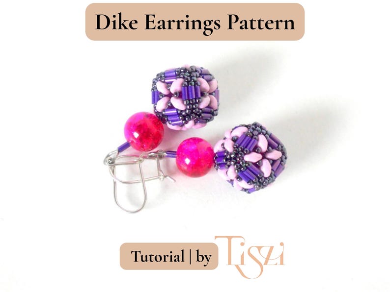 Dike Beaded Earring Pattern - Bugle Bead & MiniDuo Cube Design - PDF Tutorial - Tiszi® Tutorial image 2