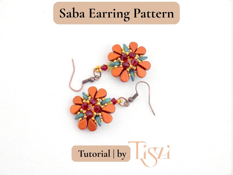Saba Beaded Earring Pattern - Amos par Puca & Crescent Bead Design - Beading Tutorial - Tiszi® Tutorial image 1