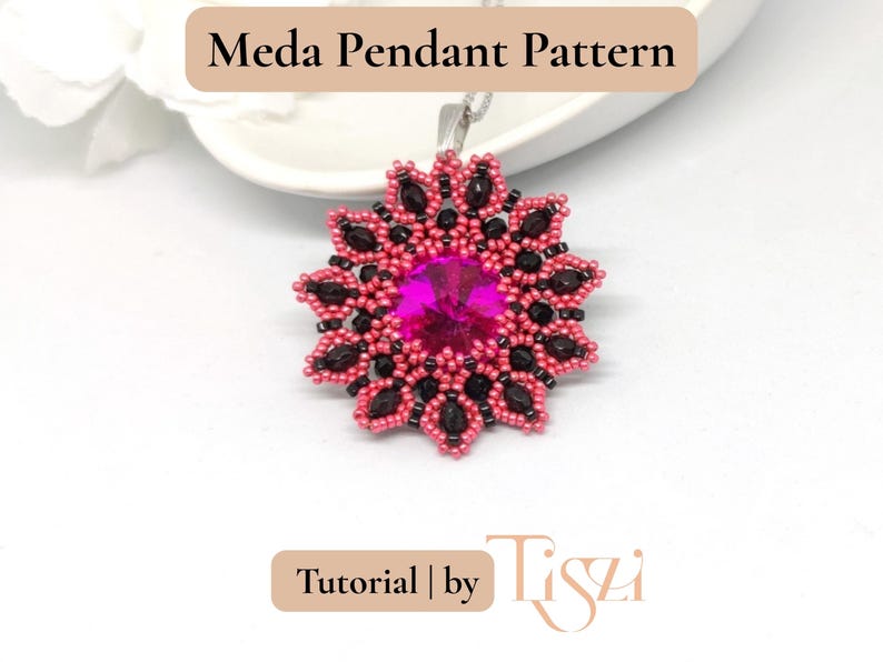 Meda Beaded Pendant Pattern - Crystal Rivoli & Firepolished Donut Tutorial - PDF Download - Tiszi® Tutorial image 3