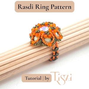 Rasdi Beaded Ring Pattern - SuperDuo & Rivoli Floral Design - PDF Tutorial - Tiszi® Tutorial