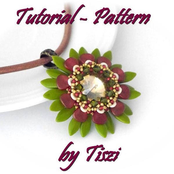 Beading pattern, tutorial for beaded pendant Aletta with petals, daggers and O beads, PDF instructions, tutorial for beading step by step