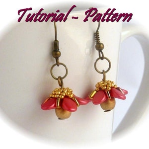 Beading pattern of beaded earring Ulrika - PDF instructions, step by step tutorial of a lovely little flower earring