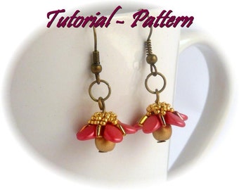 Beading pattern of beaded earring Ulrika - PDF instructions, step by step tutorial of a lovely little flower earring