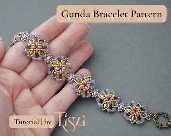 Gunda Armband Perlenmuster - Elegantes Motivdesign mit DiamonDuo & SuperDuo - PDF Anleitung - Tiszi® Anleitung