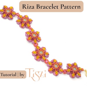 Riza Beaded Bracelet Pattern - Flower Design with Pinch Beads & Rivolis - PDF Tutorial - Tiszi® Tutorial