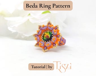 ベダビーズリングパターン - 鮮やかな花柄デザイン（スーパーデュオビーズ使用） - PDFチュートリアル - Tiszi®チュートリアル