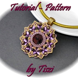 Beading pattern, tutorial for beaded pendant Dalida with Arcos par Puca beads, tutorial for beading in PDF, instructions step by step