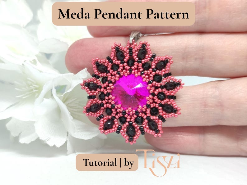 Meda Beaded Pendant Pattern - Crystal Rivoli & Firepolished Donut Tutorial - PDF Download - Tiszi® Tutorial image 6
