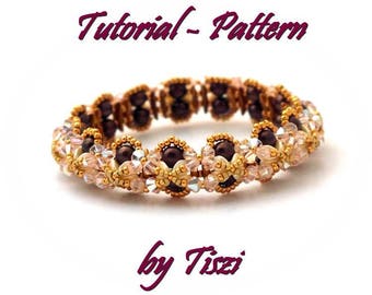 Beading tutorial for beaded bracelet Fanna with Crescent, Pinch and bicones. Beading pattern for bracelet. PDF instructions, step by step