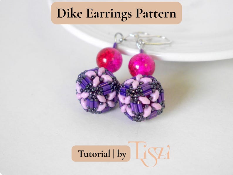 Dike Beaded Earring Pattern - Bugle Bead & MiniDuo Cube Design - PDF Tutorial - Tiszi® Tutorial image 3
