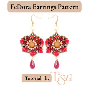 FeDora Beaded Earring Pattern - Dome & SuperDuo Floral Design - PDF Tutorial - Tiszi® Tutorial