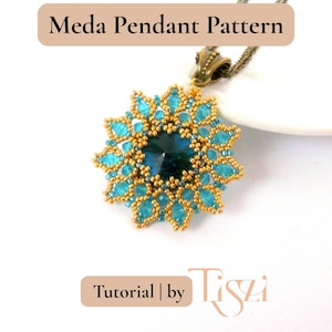 Meda Beaded Pendant Pattern - Crystal Rivoli & Firepolished Donut Tutorial - PDF Download - Tiszi® Tutorial