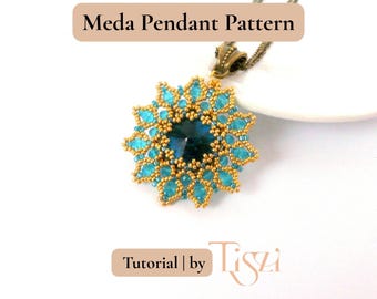 Meda Beaded Pendant Pattern - Crystal Rivoli & Firepolished Donut Tutorial - PDF Download - Tiszi® Tutorial