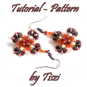 Beading pattern of beaded earring Oliana with Kheops, bicones and SuperDuo - PDF instructions, step by step tutorial for a sparkly earring