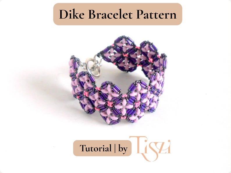 Dike Beaded Bracelet Pattern - Bugle Bead & MiniDuo Lacy Design - PDF Tutorial - Tiszi® Tutorial image 3