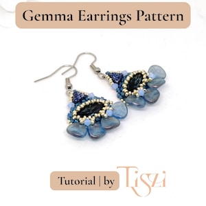 Gemma Earring Pattern - Beading tutorial with Navette, Petal & Kheops Beads - PDF Tutorial - Tiszi® Tutorial