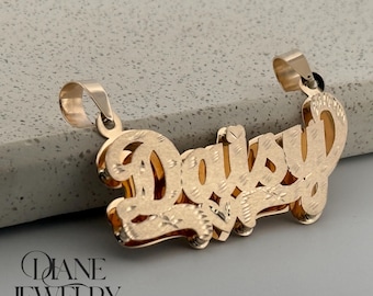 Gold Plated Sterling Silver Name Necklace: Diamond Cut Cursive Pendant
