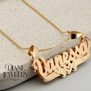 Elegant Script Name Necklace, Beautifully Crafted Gold Plated Sterling Silver Double Layer, Heart Swirl & Diamond Cut Personalized Pendant